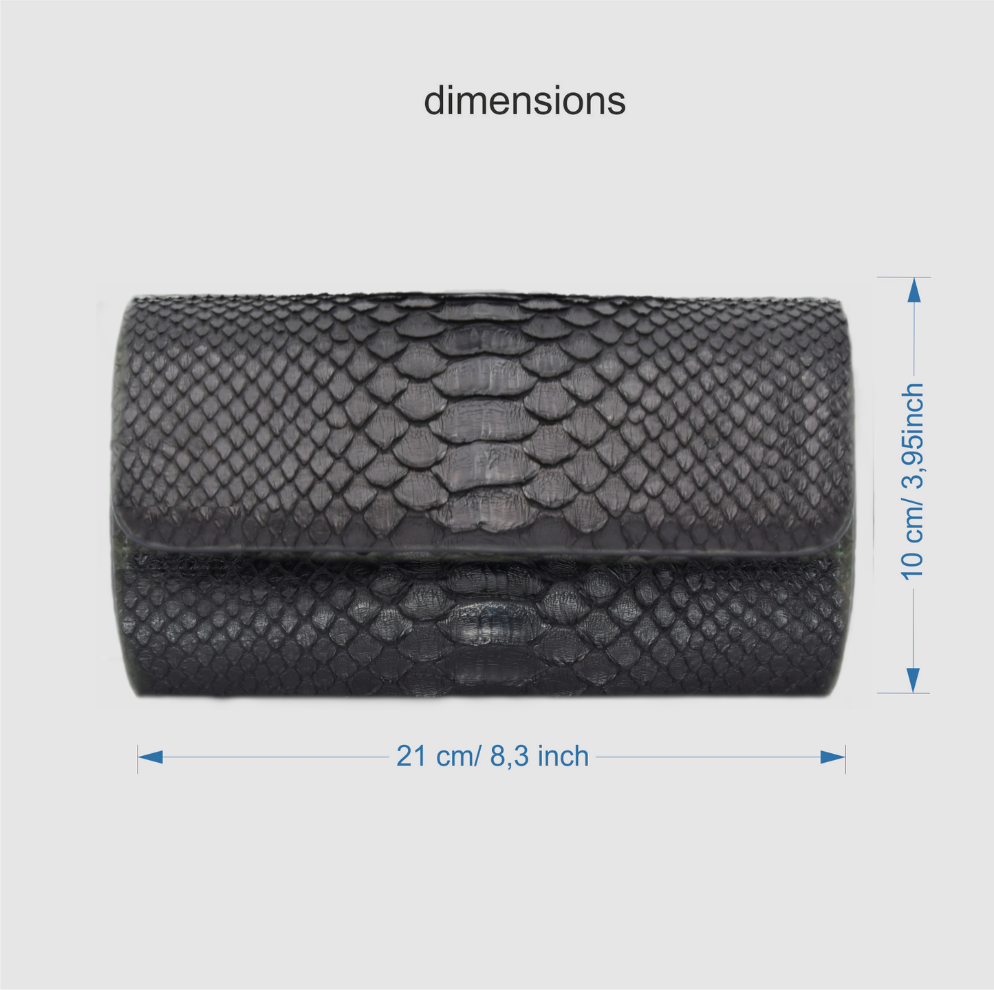 Customizable Watch Roll Watch Case in Genuine Python Leather for 3 Watches - Black 