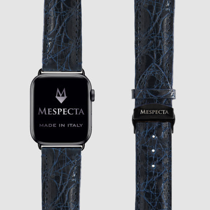 Cinturino in pelle Apple Watch Personalizzabile serie Ultra, 8, 7, 6, 5, 4, SE in vera pelle di Coccodrillo Blu Navy