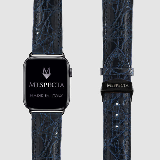 Watch strap for Apple watch series 8/ 7/ 6/ 5/ 4 in Navy Blue Crocodile skin