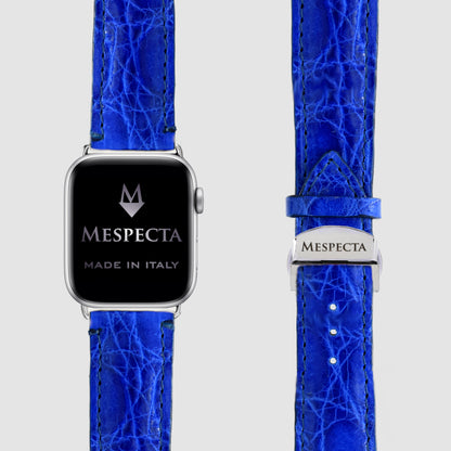 Watch strap for Apple watch series 8/ 7/ 6/ 5/ 4 in Bluette Crocodile skin