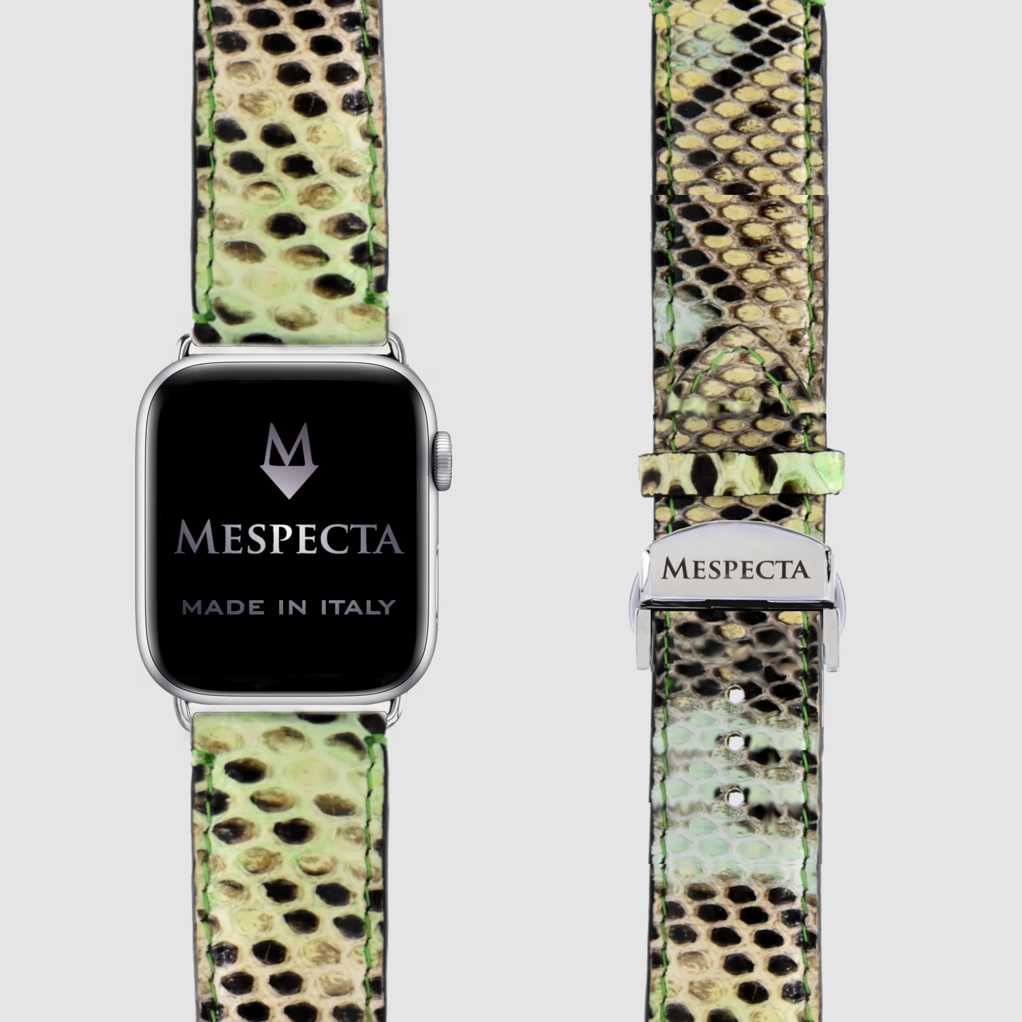 Watch strap for Apple watch series 8/ 7/ 6/ 5/ 4 in Green Python skin ...