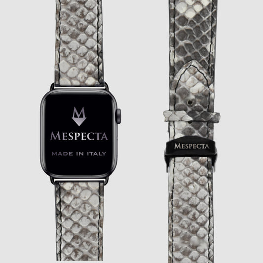 Cinturino Apple Watch in Pelle di Pitone Marmo bianco nero– Personalizzabile (Ultra, Serie 4–10, SE)