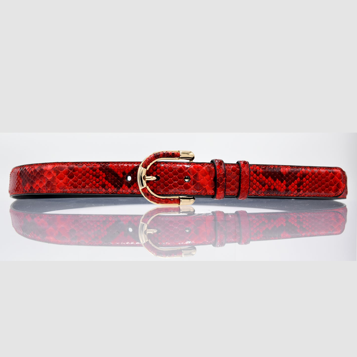 Cintura Donna in vera pelle di Pitone Rosso Personalizzabile