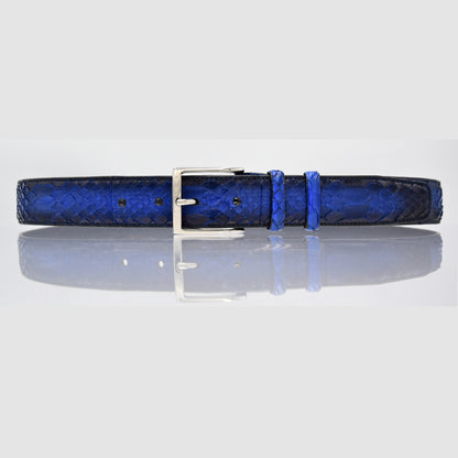 Cintura Uomo in pelle di Pitone Blu colorato a mano Personalizzabile - MESPECTA Italia