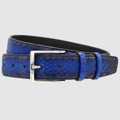 Cintura Uomo in pelle di Pitone Blu colorato a mano Personalizzabile - MESPECTA Italia