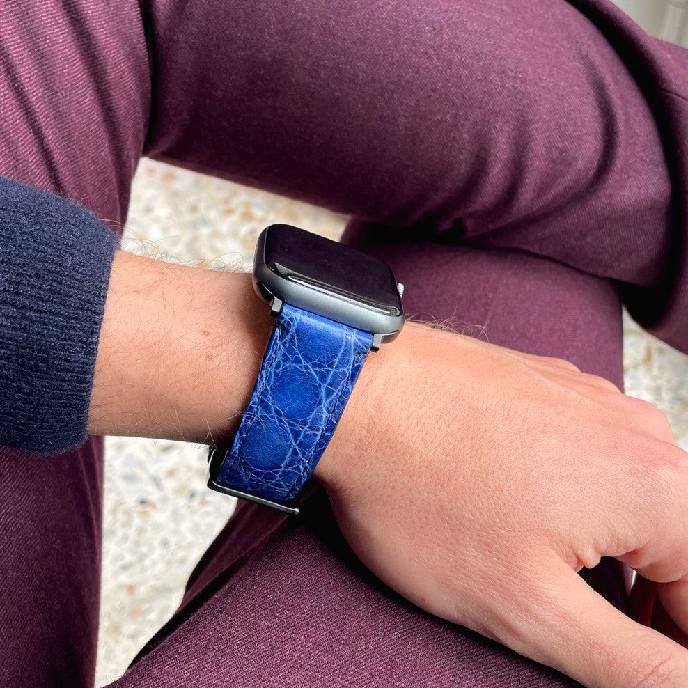 Watch strap for Apple watch series 8/ 7/ 6/ 5/ 4 in Bluette Crocodile skin