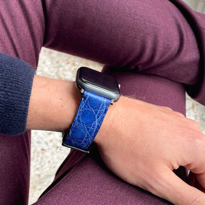 Watch strap for Apple watch series 8/ 7/ 6/ 5/ 4 in Bluette Crocodile skin