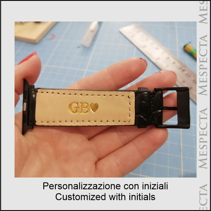 Cinturino Strap Band Apple Watch Personalizzabile serie 8, 7, 6, 5, 4, SE in vero Pitone Blu - MESPECTA Italia