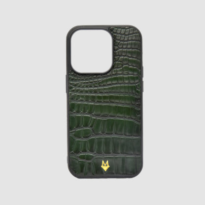 Phone case for iPhone 14/ 13/12/ 11/ XR in Wood Green Alligator skin