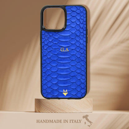 Phone case for iPhone 14/ 13/ 12/11 / XR in Blue genuine Python skin