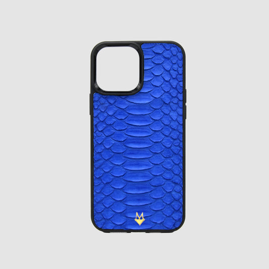 Phone case for iPhone 14/ 13/ 12/11 / XR in Blue genuine Python skin