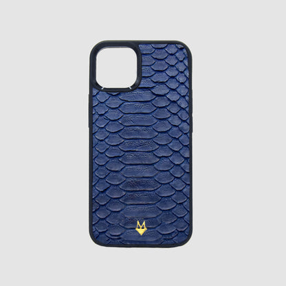 Phone case for iPhone 14/ 13/ 12/ 11/Xr in Dark Blue genuine Python skin