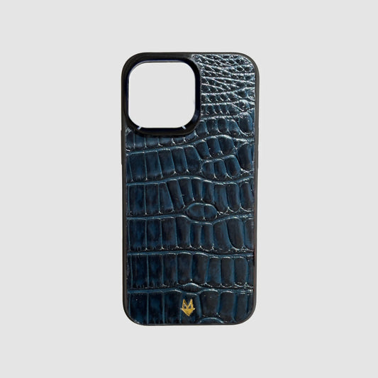Phone case for iPhone 14/ 13/ 12/ 11/ XR genuine Alligator skin - Navy Blue