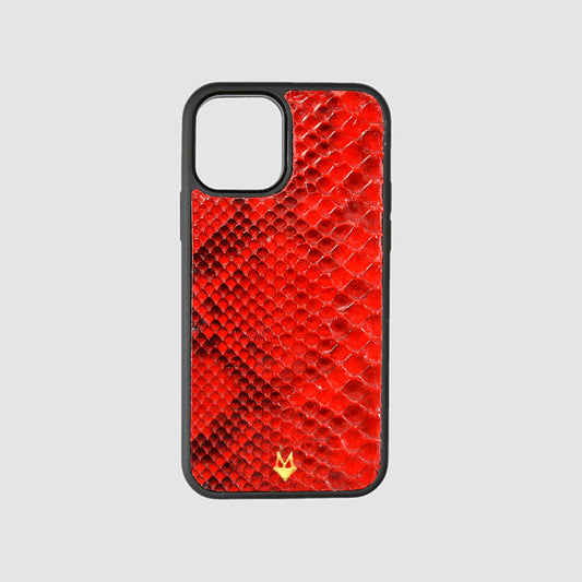 Phone case for iPhone 14/ 13/ 12/11 / XR model in Red genuine Python skin