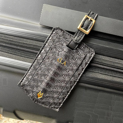 Luggage Tags in genuine Black Python skin 