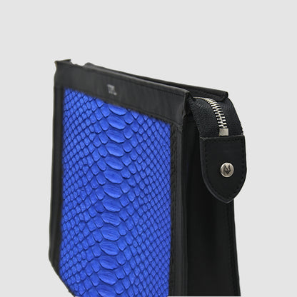 Pochette Borsa a mano Tablet Uomo in vero Pitone Personalizzabile Blu Royal - MESPECTA Italia